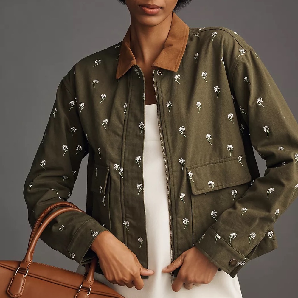 Anthropologie Dolan Left Coast Printed Barn Jacket Small Embroidered Floral NEW